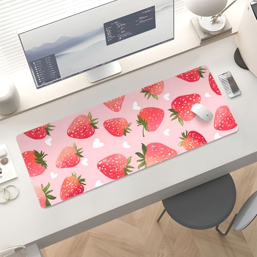 Mousepad Desk Mat Gaming Large Keyboard Cute Office Desktop Computer Laptop Strawberry XXL Long Giant Big Kawaii Aesthetic Girly Pretty Design Women Girl Gamer Oversized Wide 30x12'' Mousepad - color: Strawberry