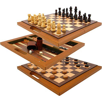 3-in-1 Chess, Backgammon, and Checkers Set – Wooden Board Game Set Folds for Practical Storage and Transport – Travel Board Games by Trademark Games - style: 3-in-1