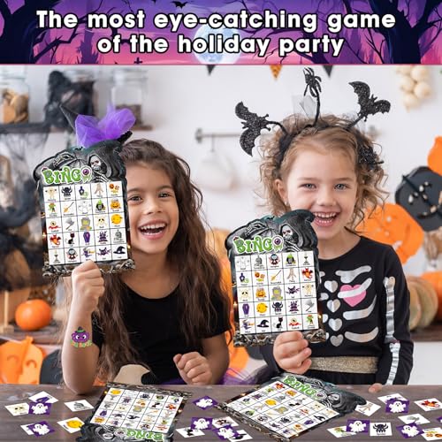 39 Pcs Halloween Party Bingo Game for Adults Kids 24 Players Tomb Shaped Bingo Game Card with Rewards Stickers for Families Friends Students Large Group Gathering Activities Boo Spooky Party Favors - style: Halloween Tomb