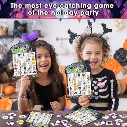 39 Pcs Halloween Party Bingo Game for Adults Kids 24 Players Tomb Shaped Bingo Game Card with Rewards Stickers for Families Friends Students Large Group Gathering Activities Boo Spooky Party Favors - style: Halloween Tomb
