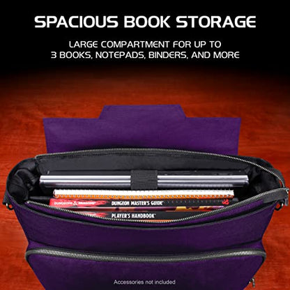 ENHANCE Collector's Edition RPG Player's Essentials DnD Bag - Dragon Hide Exterior Messenger Bag Fits 2-4 Books, Binders, Dice & Accessories, with 17 inch Laptop Slot, Battlemap Straps (Dragon Purple) - color: Dragon Purple