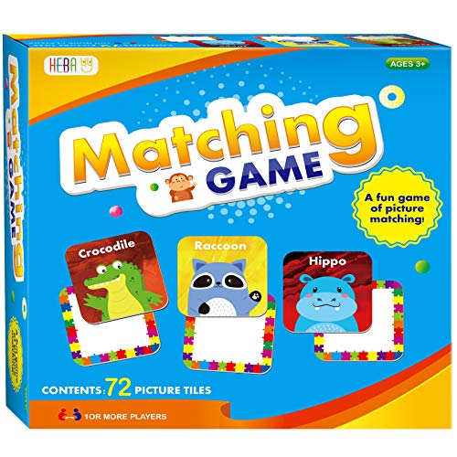 Hebayy 36 Pair Animals Matching Game Cartoon Flash Cards Erasable(72 PCs, Each Measures 2” X 2”) - style: Cartoon Animals 1