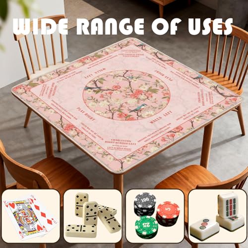 Pink Floral Bird Chinoiserie Mahjong Mat 31.5 x 31.5 in, Traditional Chinese Flower Non-Slip Noise Reduction Gaming Mat for Table American Mahjong Poker Board Games Card Games Dominoes - color: Allover Camellia, Bird & Flower Mahjong Mat