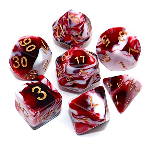 DND Dice Set Red Mix White Dice for Dungeon and Dragons D&D MTG 7-Die RPG Polyhedral Dice - color: Red Mixed White