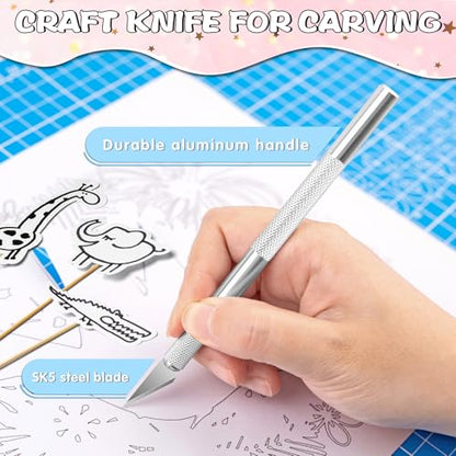 DIYSELF 4 Exacto Knives with 40 No. 11 Blades for Crafting | Precision exacto knife set for scrapbooking, stencils, modeling, artwork and detailed cutting - color: Purple-gold-blue-silver