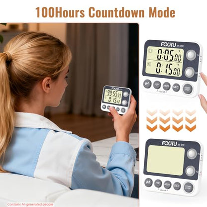 Digital Dual Kitchen Timer with Magnetic Back & Memory Presets, 2 Groups Countdown/Up Stopwatch Timer, 3-Level Volume + LED Alert, On/Off, 100Hr Max for Cooking, Baking (Battery Included) - size: Dual Timer