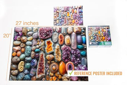 1000 Piece Rock Jigsaw Puzzle for Adults - Colorful Crystals and Healing Stones - Challenging Puzzle Perfect for Game Nights - Unique and Difficult - 20x27 inches (Chakra Rockin) - color: Chakra Rockin