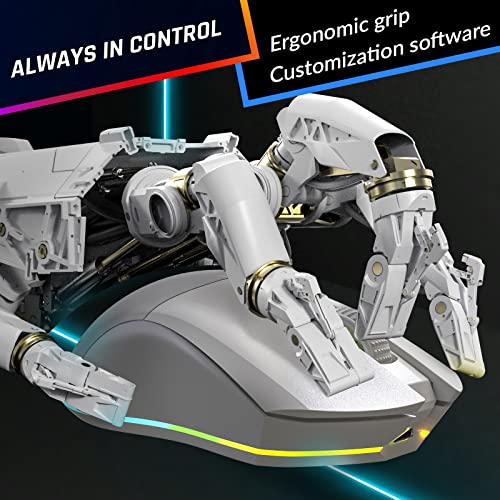 KLIM Blaze Pro Rechargeable Wireless Gaming Mouse with Charging Dock RGB - New Version - High-Precision Sensor and Long-Lasting Battery - Up to 6000 DPI - Great PC Gaming Mouse Wireless - White - color: White