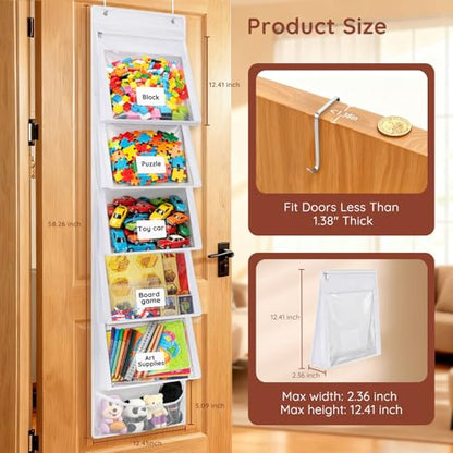 ANROYE Toy Storage Organizer, Over Door Hanging Storage Bags with 5 Removable Zippered Pockets, Card Slots for Building Blocks, Puzzles, Board Games, Craft & Art Supplies, Office Projects, Hobbies