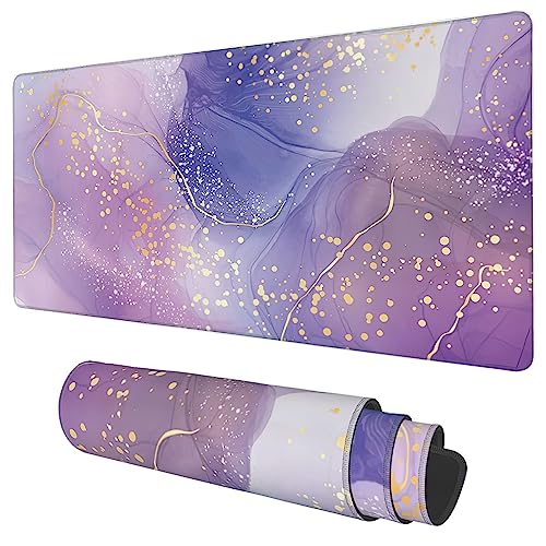 Desk Mat, Purple Rose and Lavender Liquid Marble Extended Gaming Mouse Pad Large, 35.4"x15.7" Big Mouse Pad with Non-Slip Base and Stitched Edge, Long Computer Keyboard Mouse Mat for Home Office Work - color: Purple Rose and Lavender Liquid Marble, size: