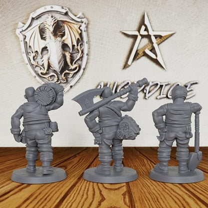 Unpainted Resin NPC Minis for Tabletop RPG Game - 28mm Scale Fantasy Village Folk Set for Dungeon Masters & RPG Gift - 3pcs Human Miniatures Tabletop Gaming Miniatures - Male Townsfolk (AS613)