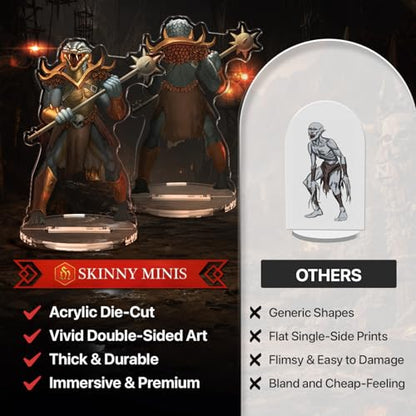 Skinny Minis Monstrous Races Miniatures Set, 24 Medium Flat Minis with Bases, Fantasy Monster Minis for Tabletop Game RPG Campaigns, DND Compatible, TTRPG 5e & Pathfinder Minis