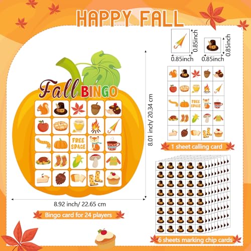 Blosssound Fall Bingo Game Pumpkin Bingo Cards for 24 Players Fall Harvest Party Game for Classroom Activities Autumn Pumpkin Cards for Autumn Party Favor - style: Pumpkin