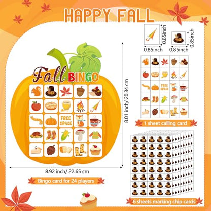 Blosssound Fall Bingo Game Pumpkin Bingo Cards for 24 Players Fall Harvest Party Game for Classroom Activities Autumn Pumpkin Cards for Autumn Party Favor - style: Pumpkin