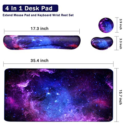Large Mouse Pad and Keyboard Wrist Rest, Desk Pad for Keyboard and Mouse, 4-in-1 Large Gaming Mouse Pad with Wrist Support, Desk Mat for Home Office Study Game-Galaxy Fluid - color: Galaxy