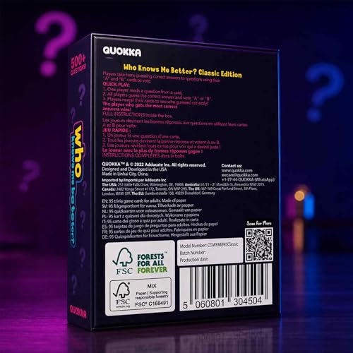 QUOKKA Board Games for Adults and Teens – Who Knows Me Better Classic – Family Trivia Card Game with 500+ Questions for Party Night – Fun Guessing Game Ages 15+ - color: Classic