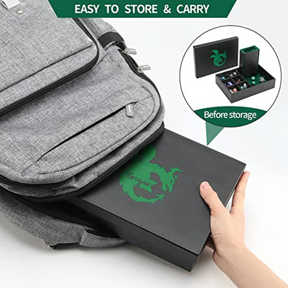 Grajar 3 in 1 Dice Tray with Lid, Portable Dice Box Storage, D&D RPG MTG Table Games (Green) - color: Green