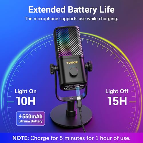 TONOR Gaming Microphone Compatible with Xbox, RGB Condenser Streaming Mic, Low Noise, Gain Control, One Tap Mute, Compatible with Capture Card, 200 cm/78inch Cable, Desktop Stand, Black, TCX3 Flow - color: Black, style: Microphone with Wireless Receiver
