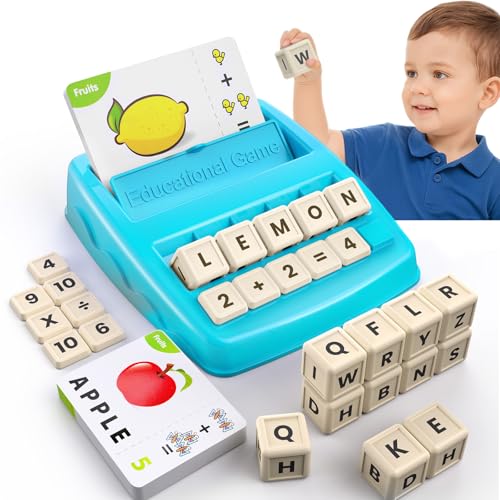 Educational Toys Learning Games for Kids 3-8, Matching Letter Spelling Early Math Game for Preschool& Kindergarten Kids Boys and Girls Light Blue ，Christmas Birthday gift for 4 5 6 7 boys girls - color: Light Blue