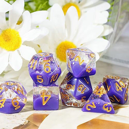 Purple DND Dice Set Foil Polyhedral Dice Set D&D for Tabletop Games | Leather Storage Bag, DM Gift, for Dungeons and Dragons Role Playing Games - color: Purple