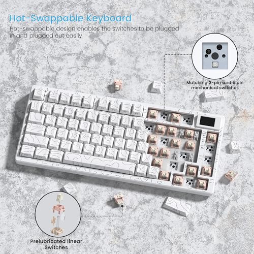 Womier SK80 75% Percent Keyboard Gaming with Color Multimedia Display | Mechanical Keyboard Topographic, Hot Swappable Gasket Mount RGB Creamy Key board Pre-lubed POM Switch for Mac/Win,White - color: White Topographic