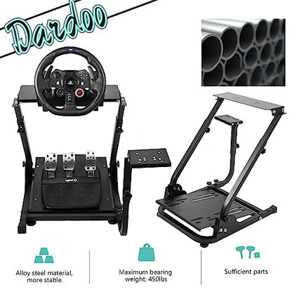 Dardoo Racing Wheel Stand Foldable Fit for Logitech G29 G25 G923, for Thrustmaster T80 T150 TX F430, for Fanatec Adjustable Steering Frame Stand, Wheel and Pedals Not Included