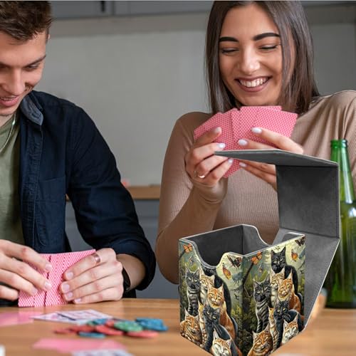 7 Cats Commander Deck Case, for Trading Cards - leather Magnetic Card Storage with Enclosure for 100+ Sleeved Cards - color: Card Deck Box-585