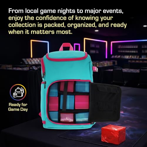 BCW Spectrum TCG Backpack | Holds 7–9 Prism Deck Cases | Configurable Storage for Cards & Gear | Playmat Strap & Side Pocket | Durable & Travel-Friendly Design | Cyber Pink/Teal - color: Cyber Pink/Teal