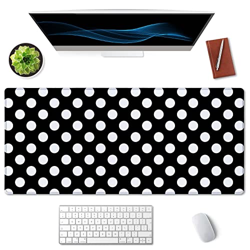 SSOIU Extended Gaming Mouse Pad (35.5x15.7 in), Large Stable Rubber Base Mousepad with Stitched Edges, Keyboard Mouse Mat Desk Pad for Work, Game, Office, Home - Black and White Polka Dot - color: Black and White Polka Dot
