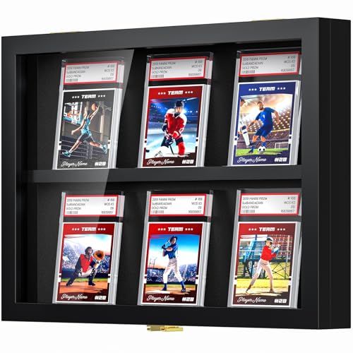 TJ.MOREE 6 Slot Baseball Graded Card Display Case, Black Wood | Fits Football, Basketball & Hockey Trading Card Collection, Acrylic Front - size: 6 Cards