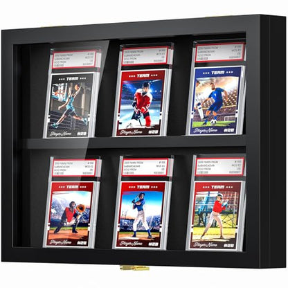 TJ.MOREE 6 Slot Baseball Graded Card Display Case, Black Wood | Fits Football, Basketball & Hockey Trading Card Collection, Acrylic Front - size: 6 Cards