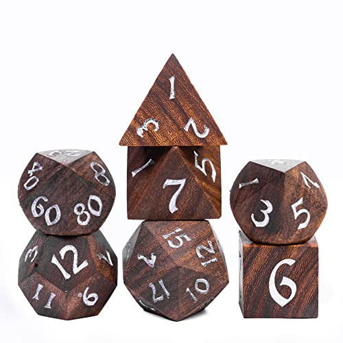 Wooden DND Dice Set Red Sandalwood Dice Set for D&D Tabletop Games | Iron Box, DM Gift, for Dungeons and Dragons Role Playing Games - color: Red Sandalwood