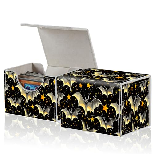 for MTG Commander Deck Box,Card Deck Box for Trading Yugioh MTG,Fits 100 Double Sleeved Cards,PU Leather Strong Magnet Case for Magic Commander TCG CCG,Black Golden Bat - color: Black Golden Bat