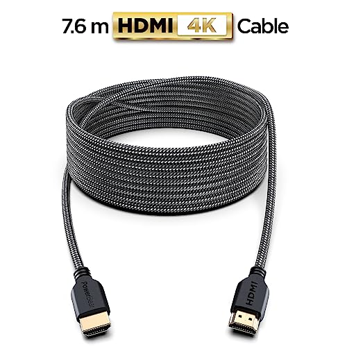 PowerBear 4K HDMI Cable 25 ft | Long Hdmi Cable, Braided Nylon & Gold Connectors, 4K @ 60Hz, Ultra HD, 2K, 1080P, ARC & CL3 Rated | for Laptop, Monitor, PS5, PS4, Xbox One, Fire TV, & More - size: 25ft