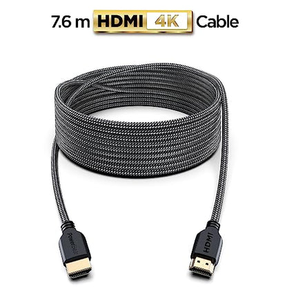 PowerBear 4K HDMI Cable 25 ft | Long Hdmi Cable, Braided Nylon & Gold Connectors, 4K @ 60Hz, Ultra HD, 2K, 1080P, ARC & CL3 Rated | for Laptop, Monitor, PS5, PS4, Xbox One, Fire TV, & More - size: 25ft