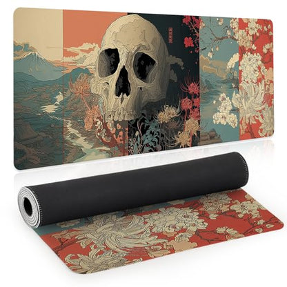 Japanese Skeleton Gaming Mouse Pad, Desk Mat, XL Extended Big Large Mousepad with Non-Slip Rubber Base, Laptop Computer Keyboard Mat Office&Home, 31.5x11.8in, Skull - color: Skull