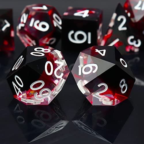Haxtec Sharp Edge DND Dice Set Red Blood Swirls Resin Dice D&D Dice with Dice Case for RPG Role Playing Games Compatible with Dungeons and Dragons Gift-White Ink - color: Black Red