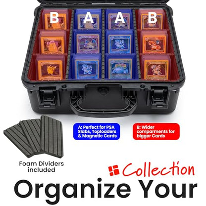 4 Row Graded Card Storage Box, IP67 Waterproof Hard Slab Case Holds 200+ PSA BGS SGC Graded Cards & 800+ Top Loaders, Baseball Sports Trading Card Carrying Case with Dividers, Large - size: LARGE