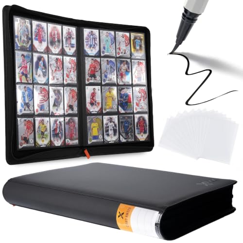Premium 16-Pocket Sports Trading Card Binder with 100 Card Sleeves | Holds up to 1024 Cards, Zippered Collector Album Featuring Side Loading Pages for Baseball, Football & Basketball Cards - color: Black, size: 16-Pocket