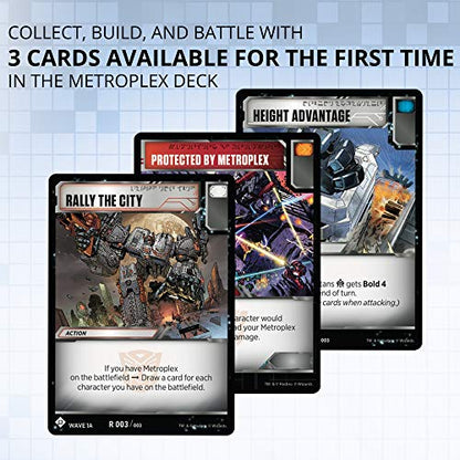 Transformers TCG Metroplex Deck | Foil Titan-Sized Character Card | 44 Cards Incl. Scamper, Six Gun, Slammer