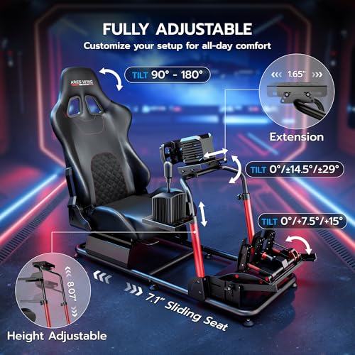 ARES WING Sim Racing Cockpit with Seat - Universal Cockpit Stand | Compatible with Fanatec, Thrustmaster, Logitech & Moza, for PS5, PS4, Xbox and PC, Not Included Wheel,Pedals & Shifter