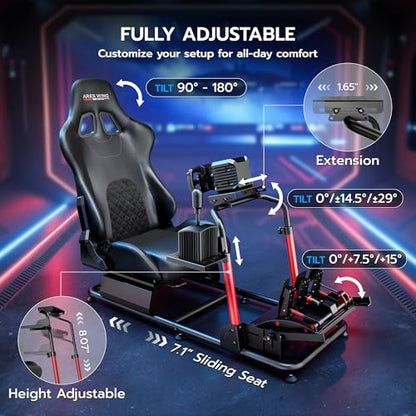 ARES WING Sim Racing Cockpit with Seat - Universal Cockpit Stand | Compatible with Fanatec, Thrustmaster, Logitech & Moza, for PS5, PS4, Xbox and PC, Not Included Wheel,Pedals & Shifter