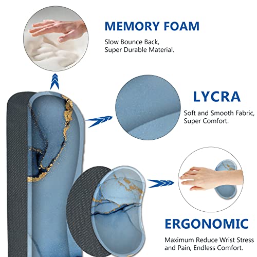 AIMSA Large Gaming Mouse Pad Set, Keyboard Wrist Rest Support Mouse Pad, Ergonomic Memory Foam Multifunctional Extended Desk Mat 35x15.7in Anti-Slip Rubber Base for Office Home, Blue Marble - color: Blue Marble