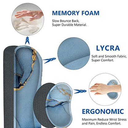 AIMSA Large Gaming Mouse Pad Set, Keyboard Wrist Rest Support Mouse Pad, Ergonomic Memory Foam Multifunctional Extended Desk Mat 35x15.7in Anti-Slip Rubber Base for Office Home, Blue Marble - color: Blue Marble