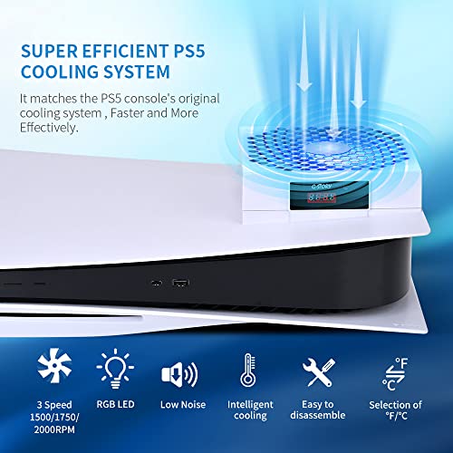 G-STORY Cooling Fan Only for PS5, Auto 3 Speed Adjust, Temp Display, RGB