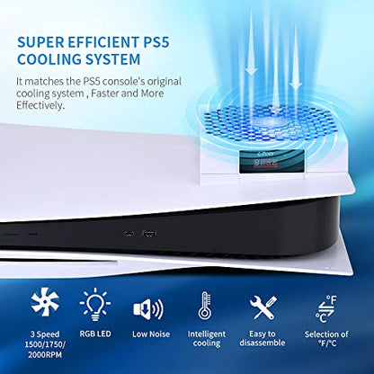 G-STORY Cooling Fan Only for PS5, Auto 3 Speed Adjust, Temp Display, RGB
