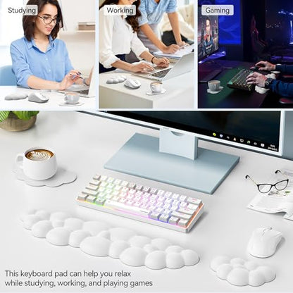 TECKNET Cloud Keyboard Wrist Rest Set, Cloud Wrist Rest with Non-Slip Base, PU Leather Wrist Pad for Keyboard with Ergonomic Memory Foam for Computer Laptop Office Gaming and Pain Relief, White - color: White