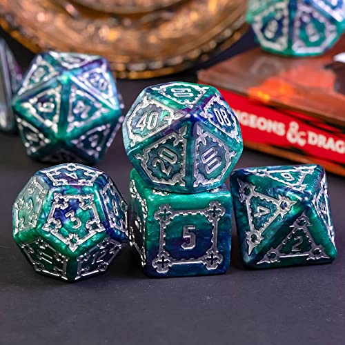 cusdie 7 Pcs 25mm Giant DND Dice with Dragon Eye Dice Bag, Polyhedral Dice Set, D&D Dice for Pathfinder RPG(Green/Purple) - color: Green/Purple