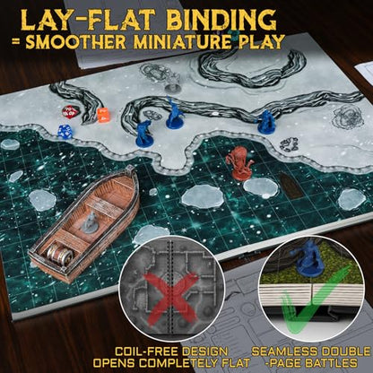 CZYY DND Battle Map Book, Reusable RPG Terrain Kit for Miniature Battles | 32 Dry & Wet Erase Maps, 100+ Scenery Decals, 1 in Grid, Lay-Flat Design, Fast Setup for Campaigns & Game Nights