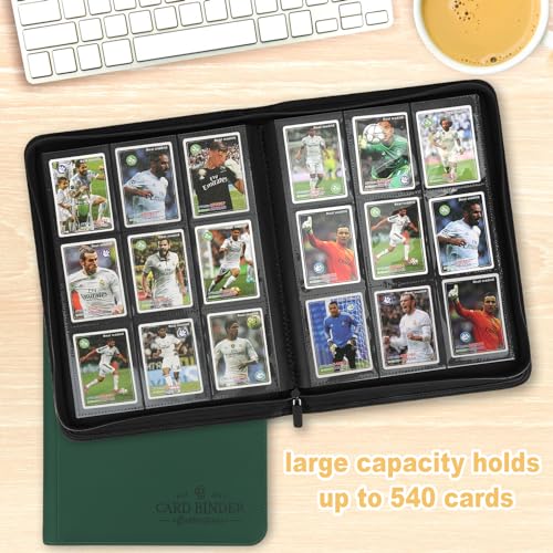 Trading Card Binder, Card Collection Binder Album Folder with 540 Side Loading Pockets, 9 Pocket Trading Card Album Folder for TGC,MTG, Baseball Cards, Yugioh - color: R-green